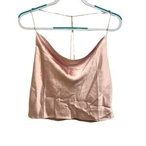 Dusty Rose Silk satin racer back strap crop top.